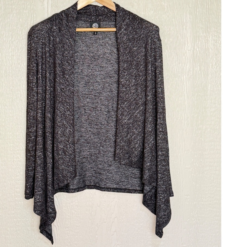 Bobeau Womens Large Charcoal Marled Knit Draped Waterfall Cardigan Sweater